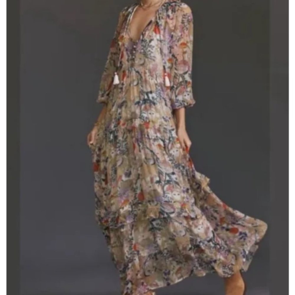 Anthropolgie Printed Maxi Dress, Long Sleeve